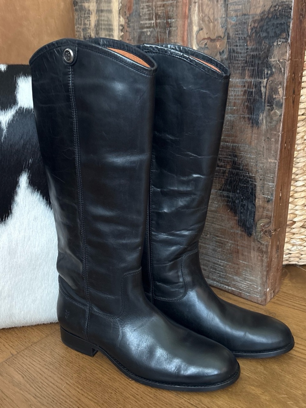 Frye Black Leather Tall Riding Boots